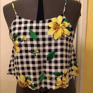 Camisole, black/white plaid with yellow flowers.